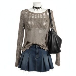 Harley-Davidson S Knit Mesh Top Brown Biker Fest Boho Grunge Layering Streetwear